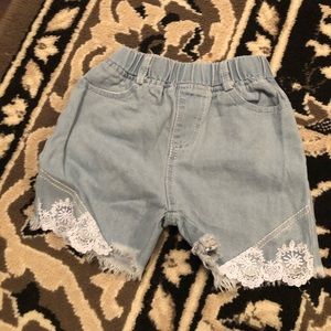Lace detail jean shorts- Toddler Girl